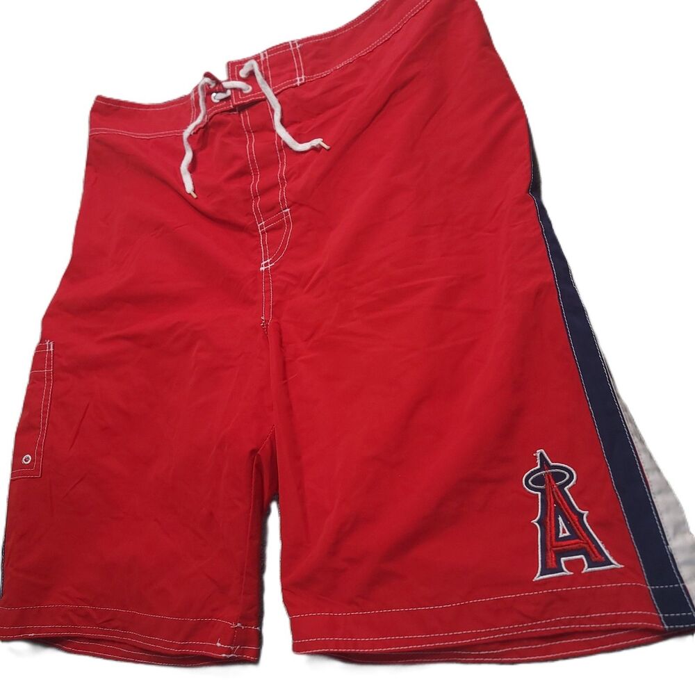 G-III LA Angels Swim Trunks Mens XXL Red Drawstring Lined Board Shorts